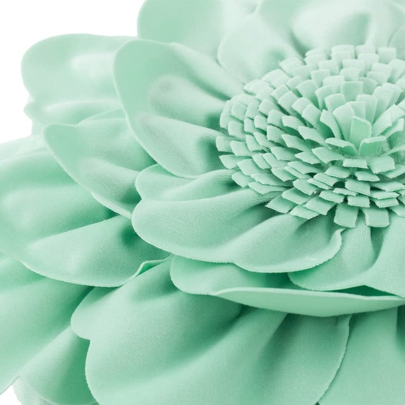 JWH Round Flower Pillow Cover Decorative Floral Pillow Case Round Cushion Velvet Pillowcase for Bedroom Bed Couch Living Room 14 Inch Mint Green - Image 3
